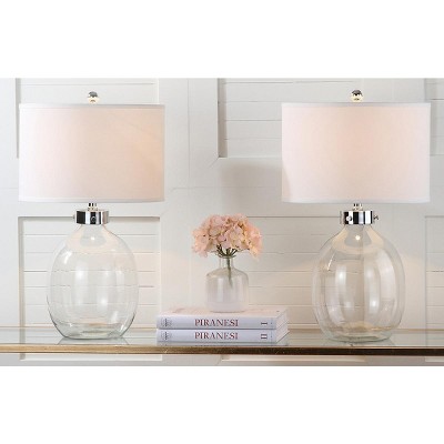 Neville 26" Clear Glass and Silver Iron Trim Table Lamp Set