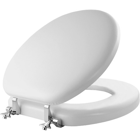 Round Cushioned Vinyl Toilet Seat Never Loosens Chrome Hinges White ...