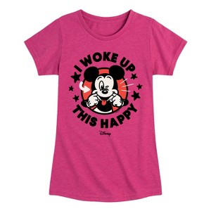Girls' - Disney - Mickey Mouse I Woke Up This Happy Fitted Short Sleeve Graphic T-Shirt - 1 of 4