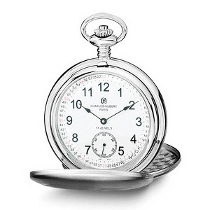 Black Bow Jewelry Charles Hubert Satin Stainless Steel White Dial 54mm Pocket Watch - 1 of 4