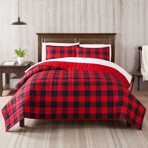 3pc Full/queen Alex Buffalo Check Plaid Printed Quilt Set Red/black - Serta  : Target