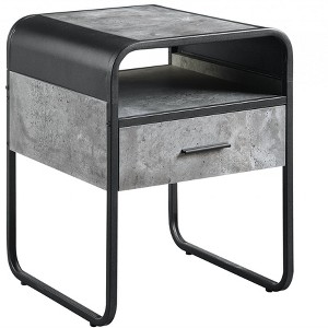 HomeRoots 22" Black And Gray Wood And Metal Square End Table With Drawer And Shelf - 1 of 3