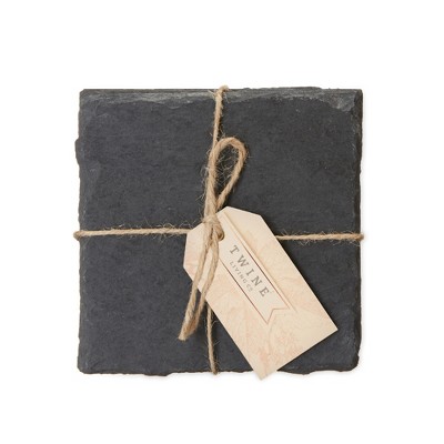 Twine Black Slate Square Coasters with Velvet Backing, Set of 4