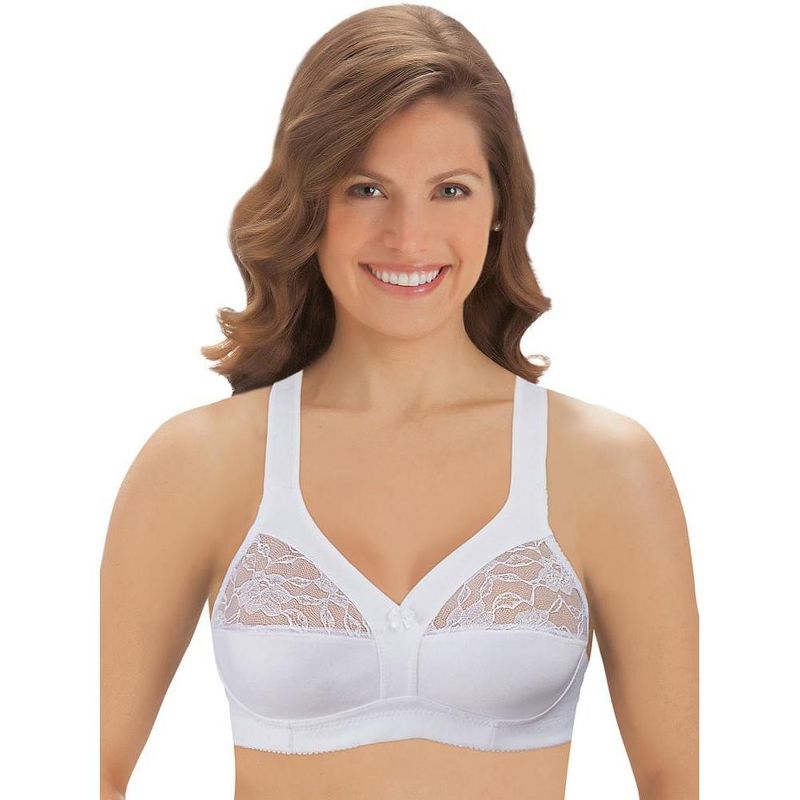 Collections Etc Cotton Bra - Underwire-Free with Lace Accents and Thick Straps for Extra Support, 3 of 4
