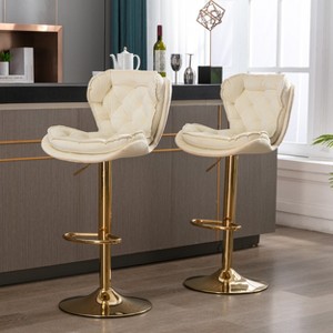 Lyngins Set of 2 Adjustable Swivel Bar Stools,Velvet Counter Height Bar Stools with Gold Legs,Chrome Footrest,Kitchen Chairs for Home Bar,Cafes - 1 of 4