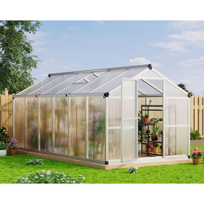 Greenhouse for Outdoors,Large Aluminum Greenhouses with Roof Vent and Quick Setup Structure,Greenhouse Heavy Duty with PC Panels, Walk-in Green Houses