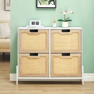 Rattan Shoe Storage Cabinet, 4 Flip Drawers Shoe Organizer for Entryway, Freestanding Shoe Organizer with Metal Legs, Narrow Shoe Rack Cabinet - 1 of 4