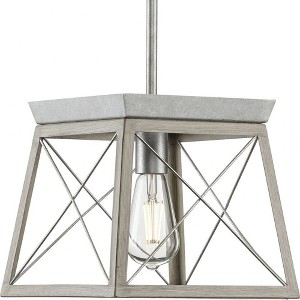 Progress Lighting Briarwood 1-Light Mini-Pendant, Steel, Galvanized, Faux-Painted Wood Enclosure, Canopy Included - 1 of 4