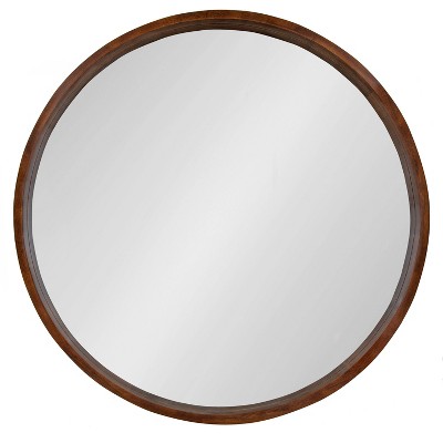 Hutton Round Walnut Brown Wood Wall Mirror, 36" Diameter