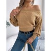 Coolmee Women Off Shoulder Sweaters Long Sleeve Cable Knit Cropped Going Out Fall Tops Blouse - 2 of 4