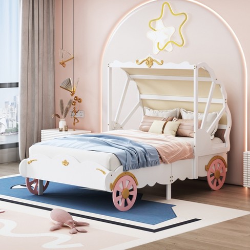 Full or Twin Size Upholstered Princess Bed With Crown Headboard