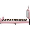 Twin Size PU Leather Upholstered Platform Bed Frame with Rabbit-Shape Headboard 250LBS High Load Capacity Princess Bed White+Pink - 4 of 4