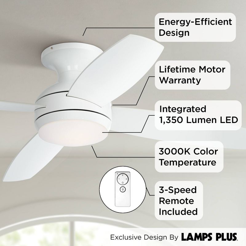 52" Casa Vieja Elite Modern Hugger Indoor Ceiling Fan with Dimmable LED Light Remote Control White Opal Glass for Living Room Kitchen House Bedroom, 3 of 9