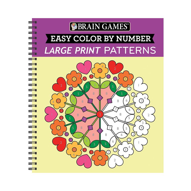 Brain Games - Easy Color by Number: Large Print Patterns (Stress Free Coloring Book) - (Brain Games - Color by Number) (Spiral Bound), 1 of 2