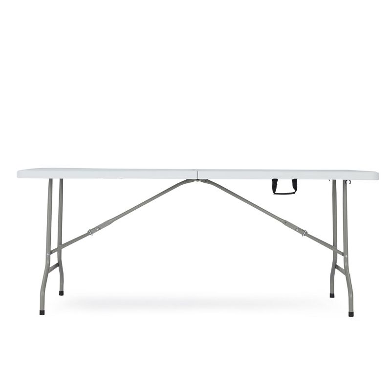 JOMEED UP041 6 Foot Long Portable Plastic Folding Multipurpose Utility Picnic Table with Powder Coated Steel Legs and Built In Carry Handle, White, 2 of 7