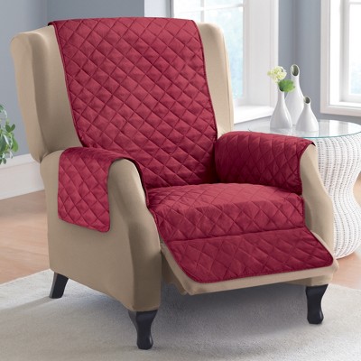 Burgundy and Taupe Quilted Reversible Recliner Cover