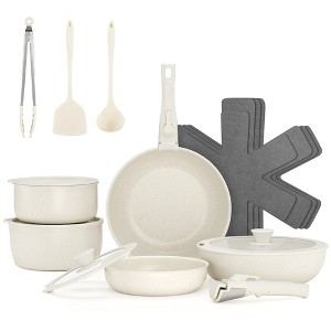 SUGIFT 18-Piece Nonstick Granite Cookware Set with Removable Handle – Oven Safe, Induction Compatible, Dishwasher Safe - 1 of 4