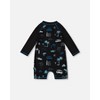 Deux par Deux Boy Printed Long Sleeve Rashguard Light Blue Beach on Black - 3 of 4