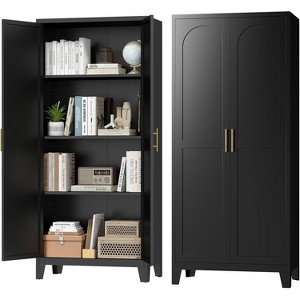 Zevemomo 61" Metal Pantry Cabinet, 2-Door Freestanding with 3 Adjustable Shelves, Black Storage for Kitchen Bathroom Laundry Room - 1 of 4