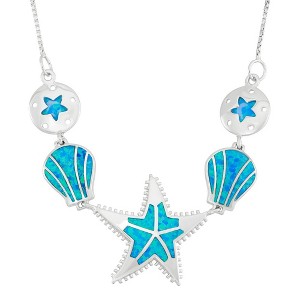 Opalata Sterling Silver Blue Inlay Opal Multiple Star and Shell Sea Charms Necklace - Blue - 18 Inch - 1 of 2