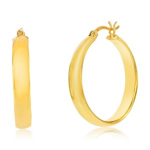 Bella Silver Sterling Silver 5x31mm Fancy Flat Hoop Earrings - Gold Plated - Gold - 1 of 2
