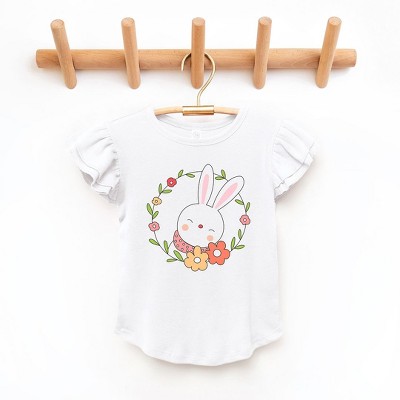 The Juniper Shop Easter Bunny Flower Wreath Toddler Flutter Sleeve Tee