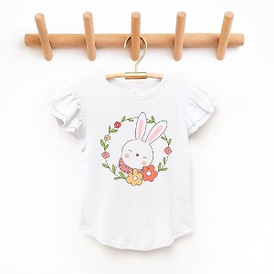 The Juniper Shop Easter Bunny Flower Wreath Toddler Flutter Sleeve Tee - 1 of 2
