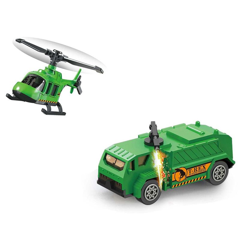 Insten Dinosaur Figures and Vehicle Carrier Toy for Miniature Dinosaurs, Helicopter, and Vehicles, 16 x 5 x7 in, 2 of 3