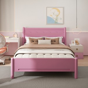 Queen Size Wood Platform Bed with Headboard and Wooden Slat Support - 1 of 4