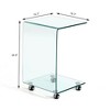 Kumasinova 24.4" Mobile C-Shaped Clear Tempered Glass Side Table with Wheels,Industrial Sofa Side Table Movable Nightstand for Bedroom&Living Room - 3 of 4