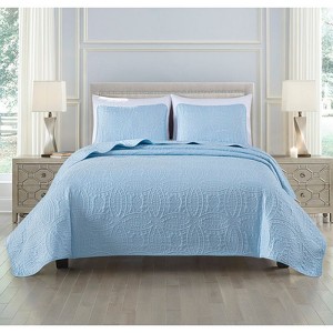 FIONECA Oversized 3 Piece Quilted Bedspread Set Includes Bedspread Matching Shams For Versatile Bedroom Styling - 1 of 4