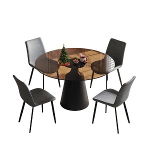 Gulches 5-Piece Dining Set, 35" Round Black Tempered Glass Table & 4 Gray Ergonomic Chairs, Mid-Century Modern Set for Small Space Apartment Kitchen - 1 of 4