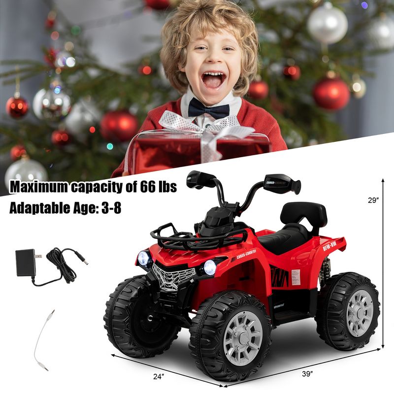 Costway 12V Kids Ride On ATV Electric 4-Wheeler Quad 2 Speeds with Mp3 & Headlights, 4 of 9