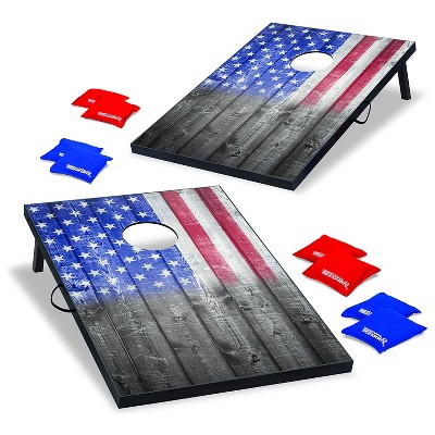 Wild Sports 2 x 3 Foot Old Glory Stars and Stripes USA Flag Cornhole Toss Outdoor Bags MDF Wood Board Game Set with 8 Bean Bags (2 Pack)