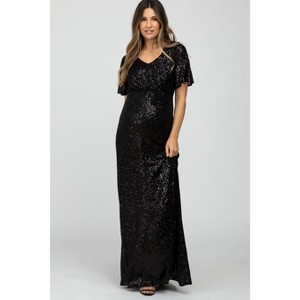 PinkBlush Black Sequin Short Sleeve Maternity Maxi Dress - 1 of 4