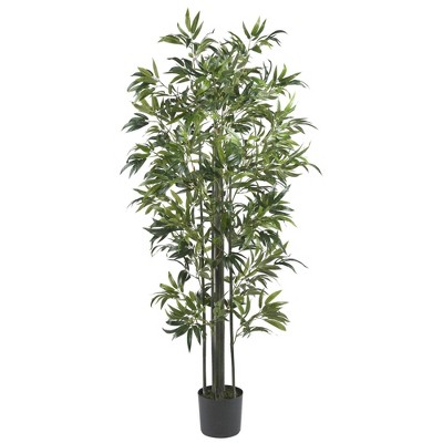 Tall Green Silk and Plastic Bamboo Floor Plant in Pot