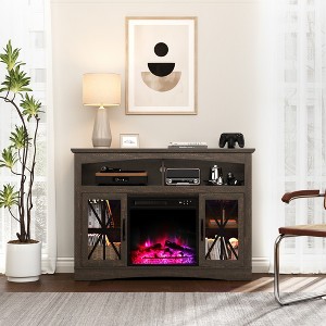 Heynemo Farmhouse TV Stand with 18'' Fireplace Insert, 47'' TV Console with Glass Doors & LED Lights, Media Entertainment Center with Shelves - 1 of 4