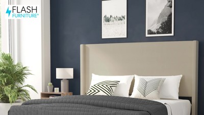 Gray Full Upholstered Platform Bed with Linen Headboard