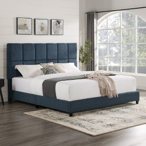 NicBex Modern Queen/King Upholstered Platform Bed Frame with Square Tufted Headboard,Solid Wood Slats Support,Box Spring Needed,Easy Assembly - 1 of 4