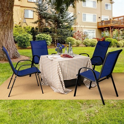 Navy Stackable Outdoor Dining Chairs with Armrests, Set of 4