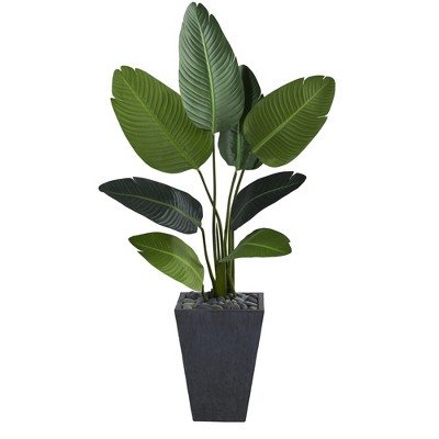 Nearly Natural 52-in Travelers Palm Artificial Tree in Slate Planter
