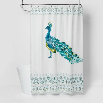 72/79" Showing Blue Peacock Shower Curtain Complete Bathroom Set Bath Mat Rug 
