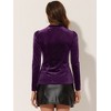 INSPIRE CHIC Women's Metallic Velvet Puff Long Sleeve Mock Neck Glitter T-shirt - 3 of 4