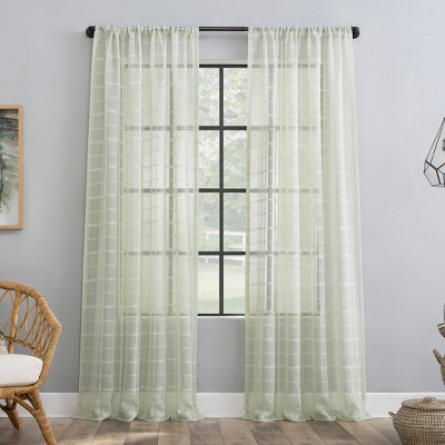 96 X50 Plaid Anti Dust Sheer Curtain, Sage Green Curtains Sheer