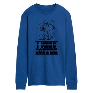 Men's - Peanuts - I Need Coffee Snoopy -Men's Long Sleeve Graphic T-Shirt Long Sleeve Graphic T-Shirt - 1 of 4