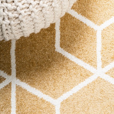 Mid-Century Geometric Gold and White 4' x 6' Area Rug