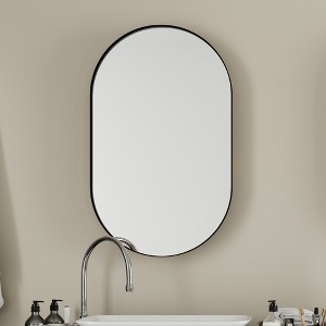 20"x34" Oval Recessed Medicine Cabinet, Metal Framed Bathroom Wall Cabinet with Adjustable Shelves, Wall Mirror with Storage, Matte Black - 1 of 4