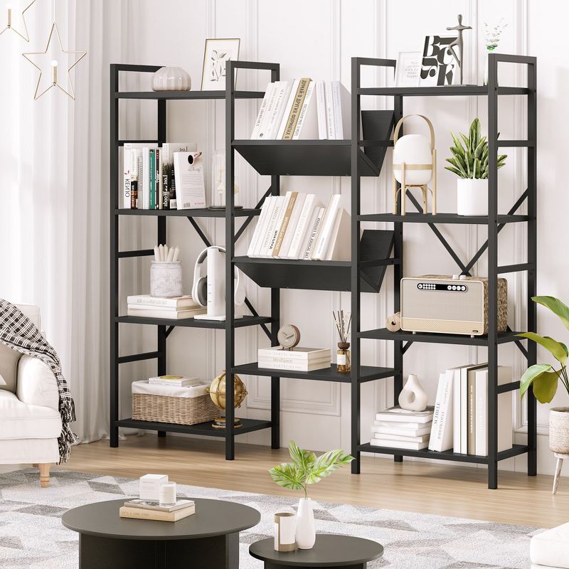 Whizmax Bookcases and Bookshelves Triple Wide 4 Tiers Industrial Bookshelf, Etagere Bookshelf Open Display Shelves for Living Room Bedroom Home Office, 2 of 9