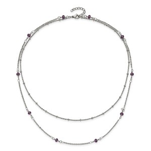 Chisel Stainless Steel Polished 2-Strand Purple Crystal Beaded 16" with 1" Extension Necklace - 1 of 4