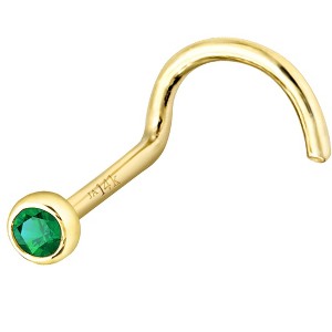 Jewelry Avalanche 22G 14K Gold Bezel-set Emerald Nose Screw Nose Stud - 1 of 3